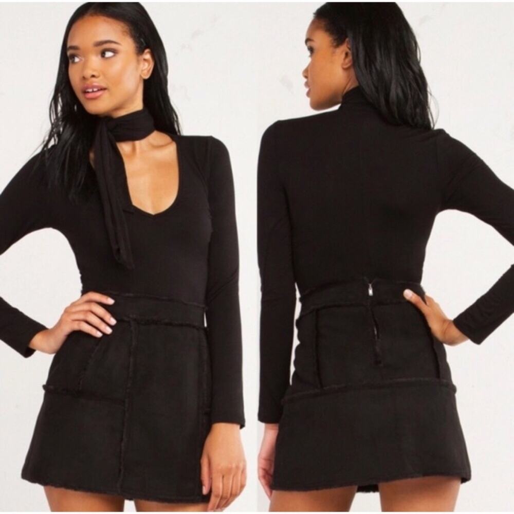 J.O.A. JOA London Faux suede fur black mini skirt